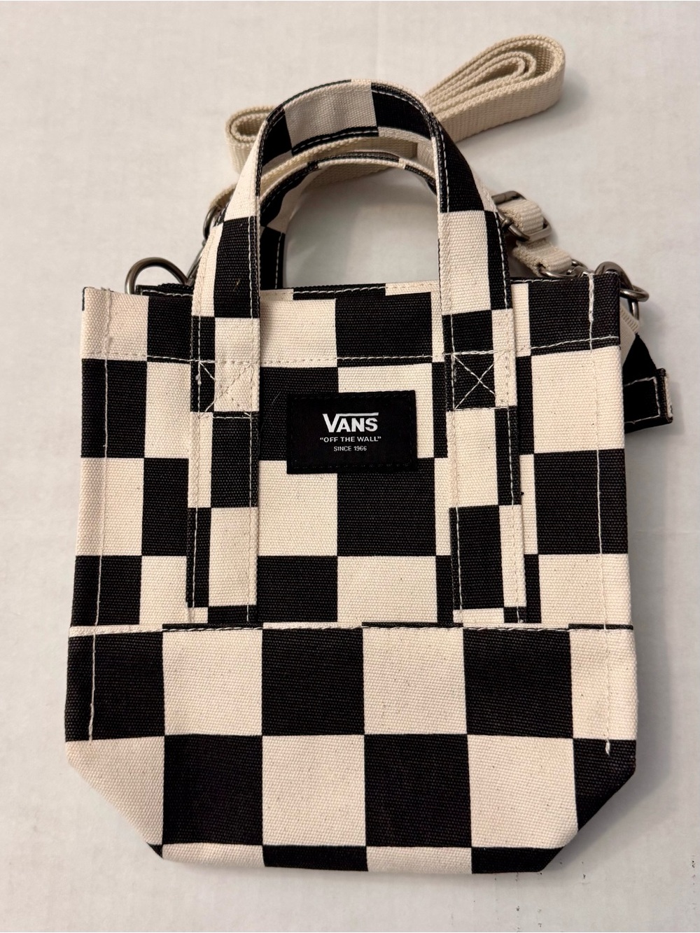 Vans Lil Pergs Checkerboard Crossbody Canvas Tote Bag Black Cream 8x7x3 - Picture 7 of 8